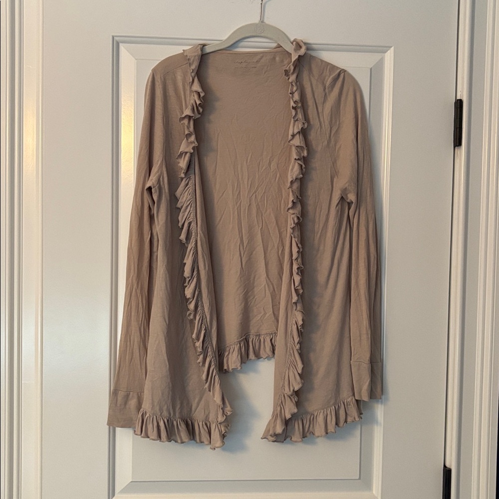 Stephanie b Ruffled Tan Cardigan